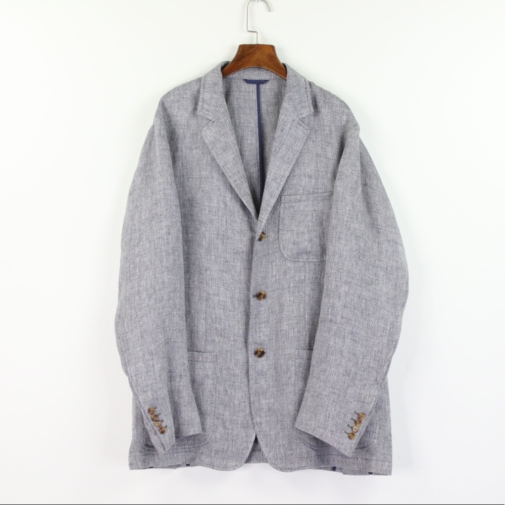 F.M. Allen Blue Linen Soft Textured Tweed Classic Italian Sport Coat Size 44